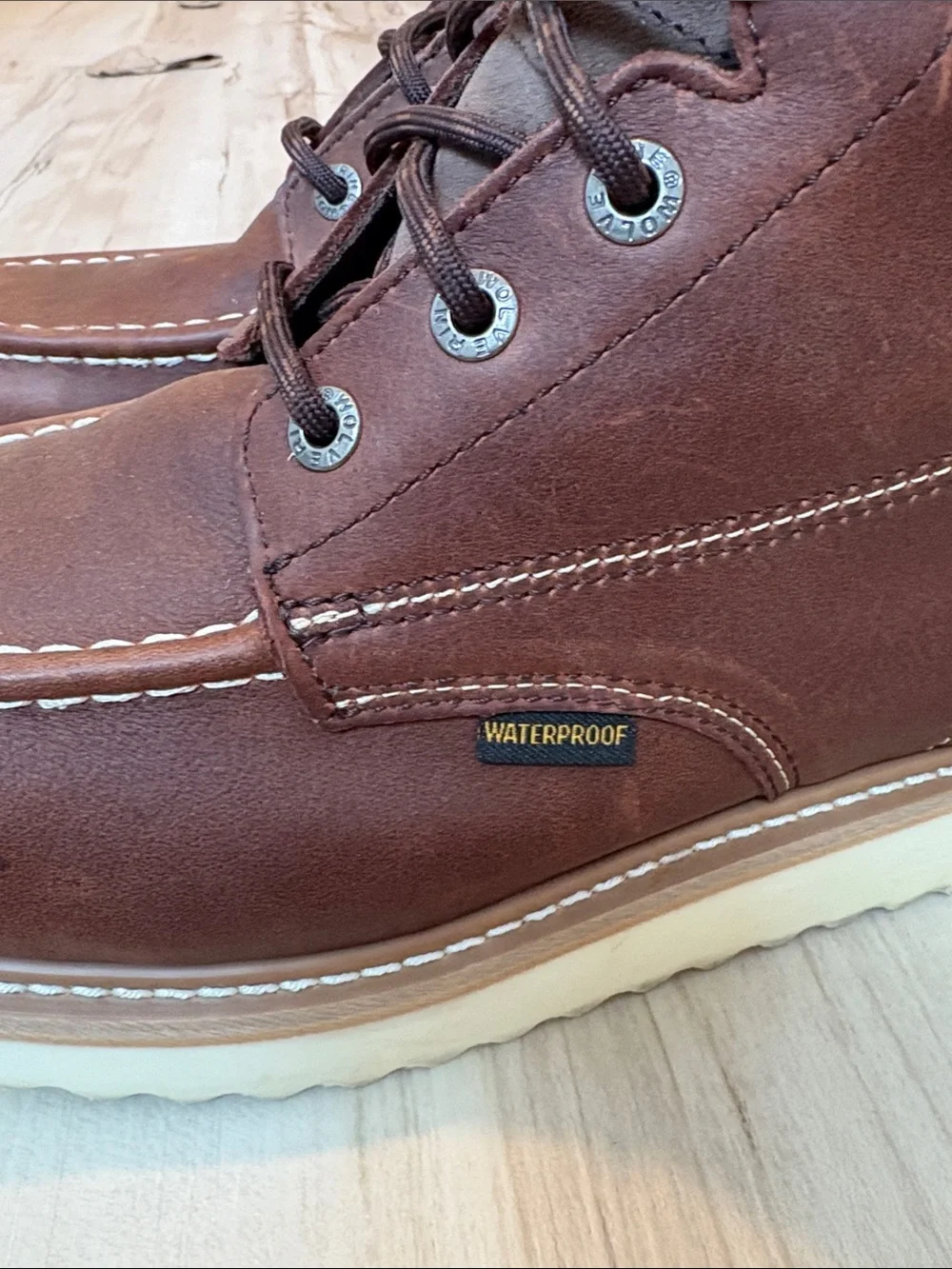 Wolverine Brown Leather Moc Toe Waterproof Work Boots